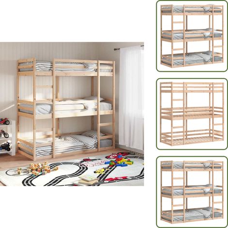 Cama de madera - vidaXL Litera triple de madera maciza de pino 80x200 cm - Cama de pino