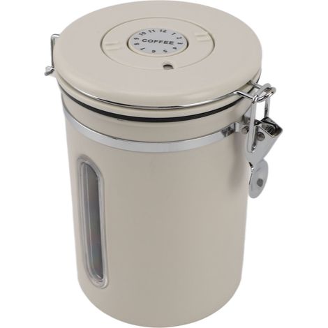 Boîte à café 1800 ml en acier inoxydable 304 avec fenêtre et aération unidirectionnelle, cuillère incluse, récipient hermétique pour grains de café, beige (1/5)