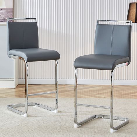 Tabouret de bar lot de 2 46,5x35,5x96,5 cm PU et métal gris, scandinave, facile à monter FloraGrace (1/5)