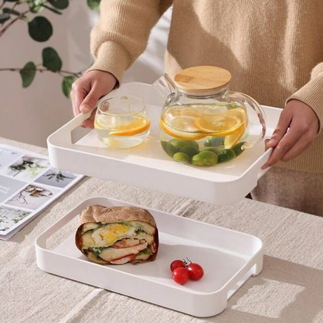 Plateau De Service Rectangulaire - En Plastique - Pour Petit-Dejeuner Apéritif Café Fruits - 33,4 X 20 X 4 Cm - 1 Pièce (1/4)