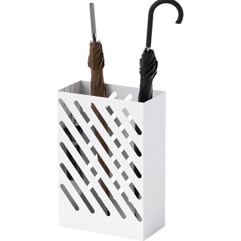 CHICFURN Paragüero de acero blanco 28 x 14 x 41 cm con ganchos y bandeja recogeagua (1/5)