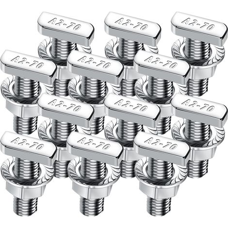 Lot de 12 vis à tête marteau M8 x 25 - En acier inoxydable A2-70 - Avec écrous à dents de blocage - Écrous à bride - Vis à double filetage M8 - Pour rail de montage solaire PV, serre et profil en (1/5)