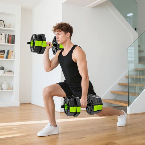 Verstellbares Hantelset 20 kg 4-in-1: Kettlebell, Langhantel, Kurzhanteln und Liegestützständer für das Heim-Fitnessstudio