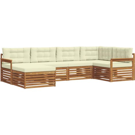 Conjunto de sofás de exterior con cojín 6 pcs Natural y Crema vidaXL
