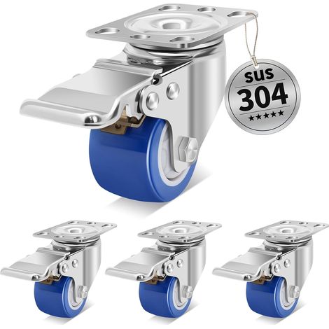 50mm Roulettes en Acier Inoxydable Charge Lourde avec Freins, Roulettes Petites Résistantes à la Chaleur pour Meubles, Capacité de 360kg, Roulette pour Usage Industriel et en Plein Air (1/5)