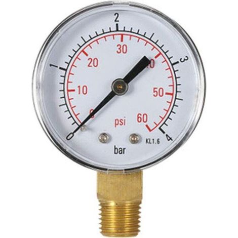 Manomètre de pression d'eau, manomètre de pression de piscine, 60 PSI, montage inférieur 1/4 pouce NPT, filetage en pouces, échelle mécanique, manomètre, manomètre de pression d'eau et de gaz (4 bar) (1/5)