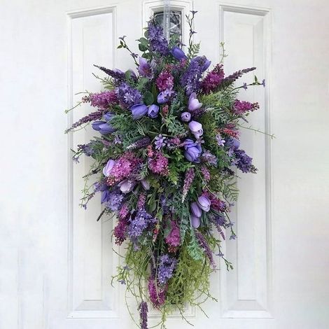 Guirlande Artificielle - Tulipe Violette - Décor Printanier Pour Porte D'Entrée - 50 x 30 x 5 cm - Fausse Guirlande Rustique (1/5)