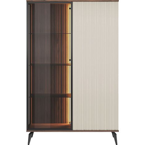 Vitrine 2 portes avec LEDs en MDF et verre fumé - Beige et Naturel foncé - JANEYA (1/3)