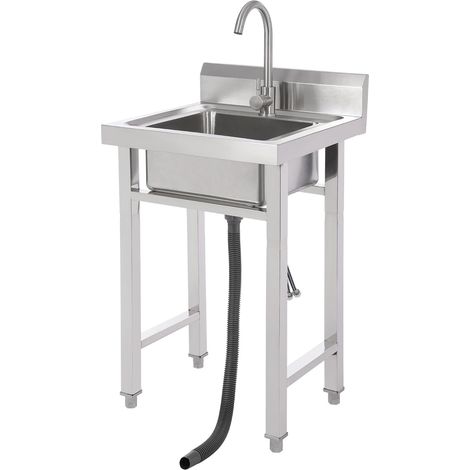 HAUTOUR Évier Commercial Sur Pied en Acier Inoxydable 201 Argent, Robinet Rotatif 360°, pour Cuisine Café Bar Salon de Thé Restaurant Hôtel, Lavage Légumes Fruits Ustensiles (1/5)