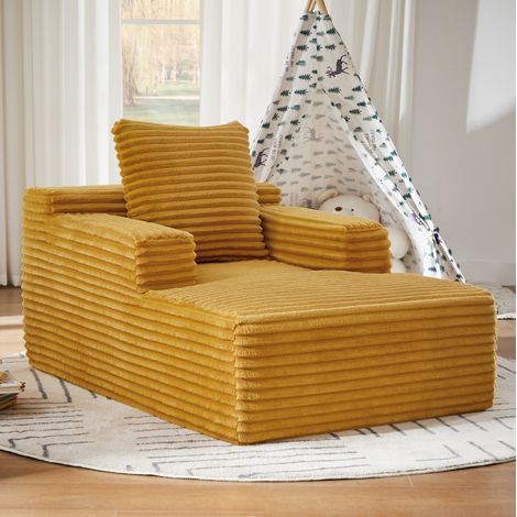 Chaiselongue aus Cord in Gelb, Relaxsessel und Schlafsofa ohne Montage,81x117x50 cm (1/5)