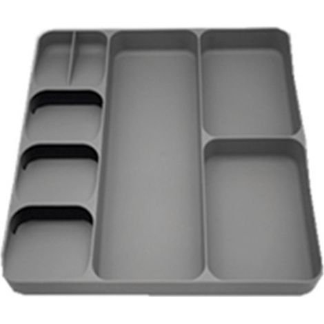 Organisateur de tiroir à couverts 3 en 1 en plastique écologique, multifonctionnel, pour couteaux, fourchettes, baguettes et cuillères (gris) (1/5)