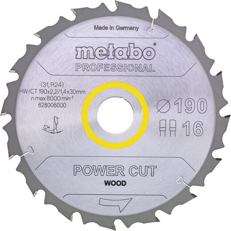Metabo - Lama per sega per legno, 190x30 mm, 16 denti 628006000