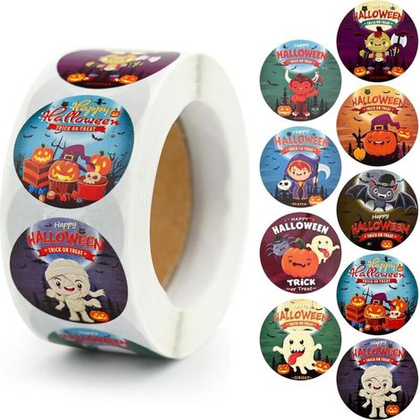 【Halloween-Siegelaufkleber】 Sie erhalten 500 Halloween-Aufkleber in verschiedenen Designs (1 Rolle) mit einem besonderen Motiv und in ausreichender Menge für Ihre Bedürfnisse. (1/4)