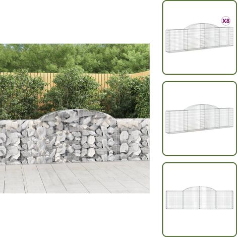 Paniers à gabions arqués 8 pcs 300x30x80/100 cm fer galvanisé - Panier Gabion - Mur Gabion - Clôture Gabion - Décoration Jardin - Barrieres Jardin (1/5)