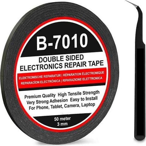 Ruban adhésif double face B7010 - 50 m de long x 3 mm de large - Comprend des pinces antistatique - Convient pour réparer les smartphones, tablettes et petits appareils électroniques (1/5)