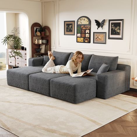 Canapé cloud L 241 cm, canapé d'angle confortable à assise profonde, design moderne sans montage, gris foncé (1/5)