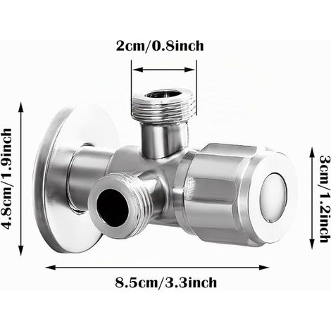 Angle Valve 1/2" with Two Outlets 1/2" with Raw Belt, Self-Sealing Angle Regulating Valve, Water Connection, for Faucets, Washbasins, Kitchen, Bathroom (1/4)