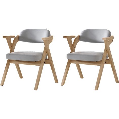 Chaises salle à manger pliantes bois massif - Velours gris moderne - 2 pièces - Confort respirant - Rangement facile (1/5)