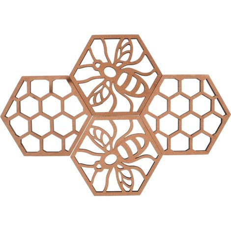 4 Pièces Décorations Nid D'abeille, Ornements Bois Naturel, Sous-verres Hexagonaux Pour Fête Et Maison (1/5)