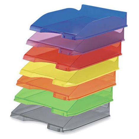 BANDEJA APILABLE DE PLASTICO 350X250X65 MM. COLOR ROJO TRANSLUCIDO FAIBO 93TR-63