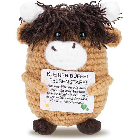 Pocket Hug - Vache positive - Petite poupée à tricoter créative - Cadeau - Bonne humeur - Anti-stress - Cadeau inspirant pour amis, collègues, frères et sœurs (1/5)