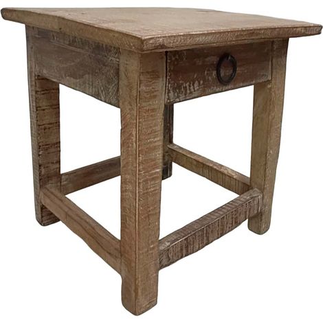 Taburete con cajón de madera acabado artesanal 25x25x29 h cm