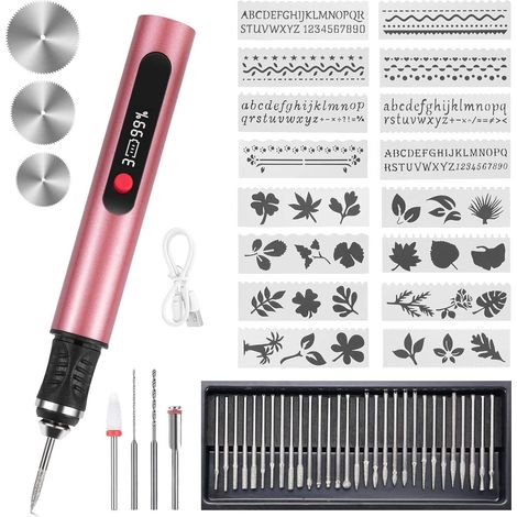 Stylo de gravure rechargeable USB sans fil avec 30 têtes de ponçage, lime à ongles électrique avec réglage à 3 vitesses - Professionnel pour manucure/pédicure, ponçage, polissage, fraisage, perçage (1/5)