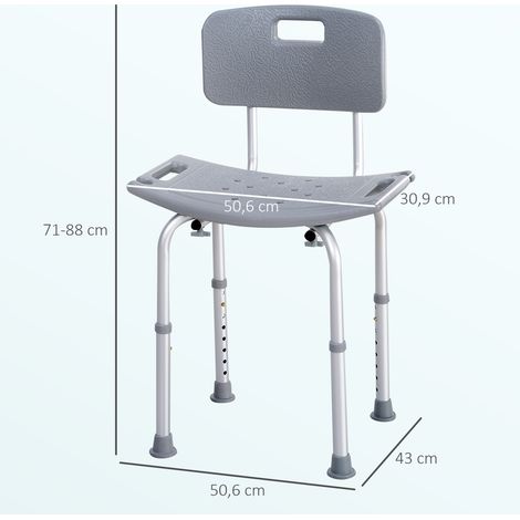 Tabouret de douche Chaise de douche doté de dossier antidérapant hauteur réglable en 8 niveaux Charge 136 kg (1/4)