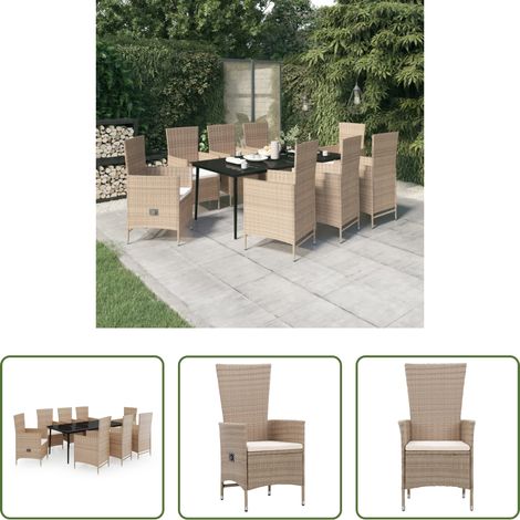 vidaXL Terrassensitzgruppe - 9-tlg. Garten-Essgruppe mit Auflagen Beige (1/5)
