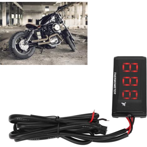 Modification pour moto : manomètre de température d'eau LCD ultra-mince universel DC12V + adaptateur pour bougie d'allumage 10 mm (rouge) (1/5)