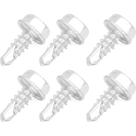 250 vis autoperceuses en acier au carbone zingué blanc M4,8 x 13 mm pour métal, bois et plastique, tête hexagonale avec rondelle. (1/5)