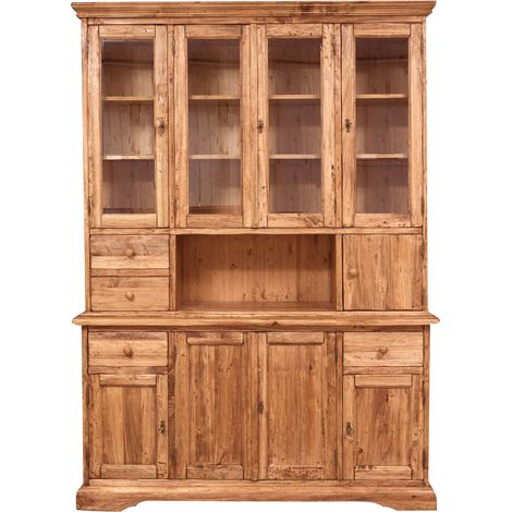 Vitrine im Country-Stil aus massivem Lindenholz mit natürlichem Finish L156xPR50xH200 cm. Made in Italy