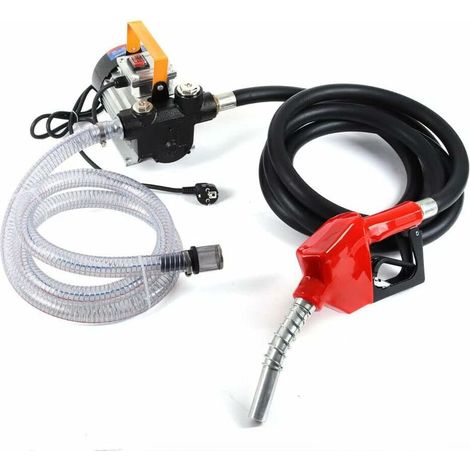 230V selbstansaugende Dieselpumpe 550W 50 l/min - Ölpumpe mit automatischer Zapfpistole für mobile Tankstelle (Gummiablaufschlauch)