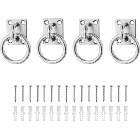Ensemble de 8 plaques de fixation au plafond M5 en acier inoxydable avec œillet et anneau carré de 5 mm, pour chevaux, voiles d'ombrage, balançoires - avec vis et chevilles. (1/5)