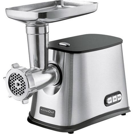 Kitchenchef – Hachoir inox multifonction 550W – Capacité 60-80 kg/h – 120 tours/min – Fonction réverse – Livré avec 3 disques de coupe (1/5)