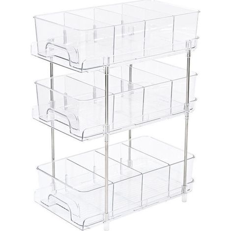 Meuble de rangement sous évier,Boîte de rangement cosmétique de bureau，Organisateur sous Évier Cuisine, Étagère Placard sous Évier Coulissant Multifonctionnelle Salle de Bain -Clair[Trois couches]Troi (1/3)