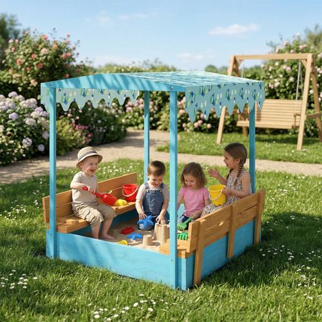 Bac sable avec Bois couvercle extérieur enfant siège pliable toile imprimée flamants bleus