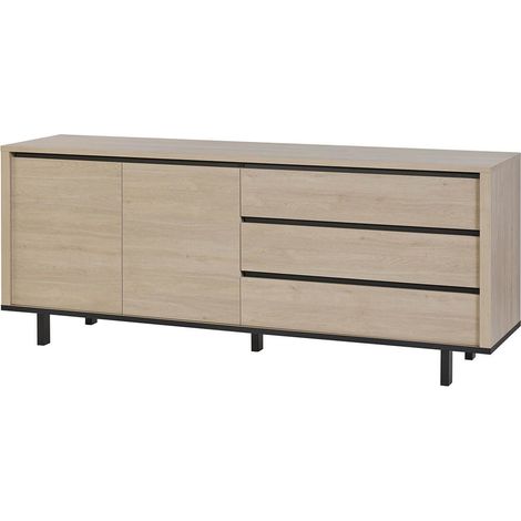 Buffet 2 portes 3 tiroirs aspect bois finition Urban Oak - BONNIE (1/5)