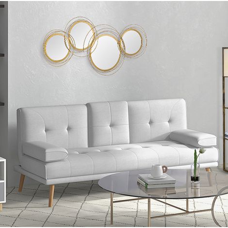 Set de espejos de pared redondos 107/56 cm de metal dorado, decoración elegante (1/5)