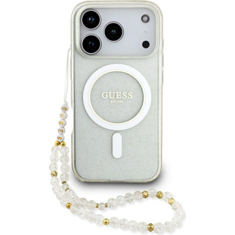 Custodia Guess IML Glitter Pearl Strap MagSafe per iPhone 17 Pro trasparente (1/5)