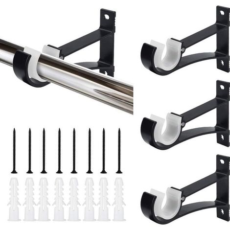 4 PCS Bracket Tringle Curtains in aluminum alloy 11 x 8cm Bracket of Post of Curtain Resistant Draperie Tringle Brackets with Screw and Tube trombone for Living room Office Etudier Bedroom- (1/5)