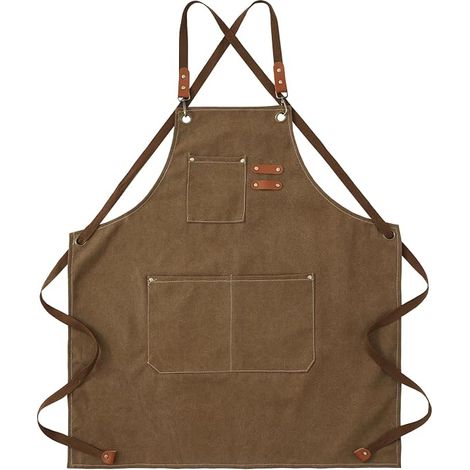 Tablier de travail en toile avec poches pour homme, robuste, résistant, imperméable, ajustable, idéal pour l'atelier d'artisanat, marron (1/5)
