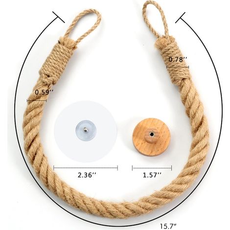 Wandmontierter Toilettenpapierhalter – Wandmontierter Toilettenpapierhalter aus Seil und Holz – Seil und Holz – Natürliches Vintage-Design – 20 x 25 cm – Hanfseil und Holz – 1 Halter und Montageset (1/5)