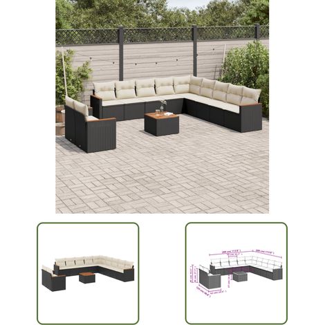 The Living Store 12-tlg. Garten-Sofagarnitur mit Kissen Schwarz Poly Rattan - Gartenmöbel Set - Esszimmergarnitur - Outdoor Möbel - Rattan Sofa - Lounge Set (1/3)