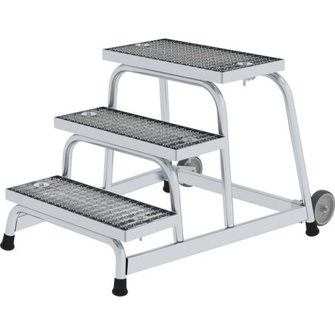 Günzburger Steigtechnik Plate-forme de travail fixe Grille en acier avec roulettes 3 marches - 051019
