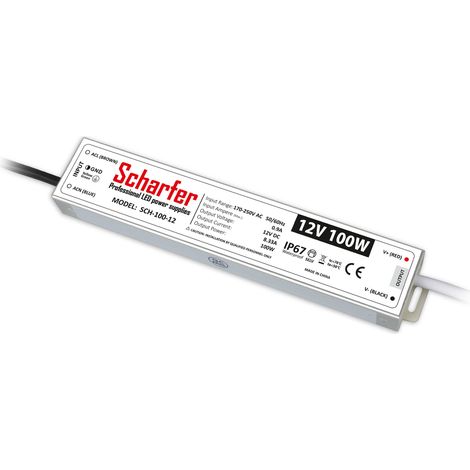 Transformateur LED 220V 12V étanche 100W IP67 8.33A universel Scharfer SCH-100-12