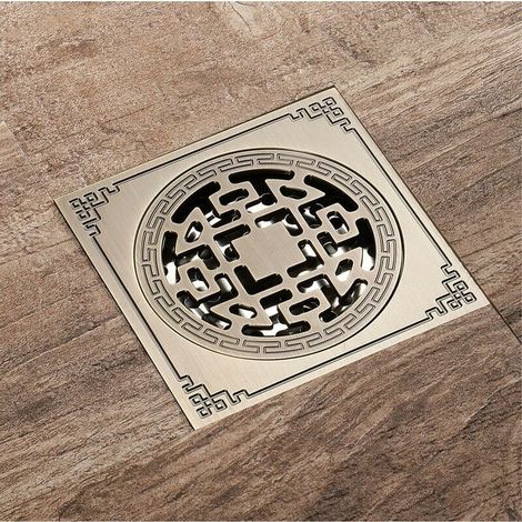 -Drain de douche Carre, Laiton Drainage de douche 10x10 Caniveau de douche Salle de Bains Anti-Odeur Drain de douche Antique (1/5)
