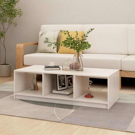 809913 vidaXL Coffee Table White 110x50x34 cm Solid Wood Pine (1/5)