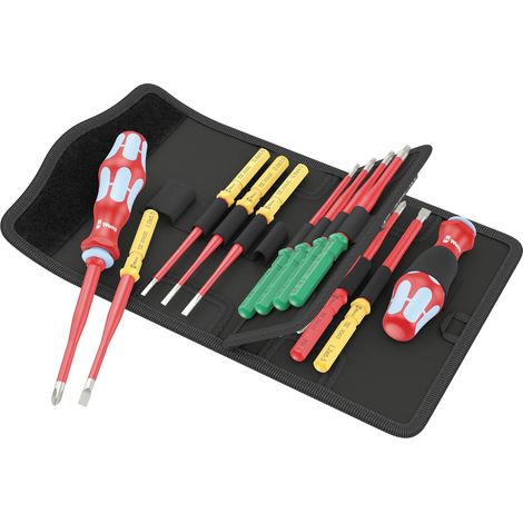 Wera – Coffret multi-outils 17 pièces VDE – Lames en acier inoxydable – Tension jusqu'à 10 000 V – Pochette avec fixation murale