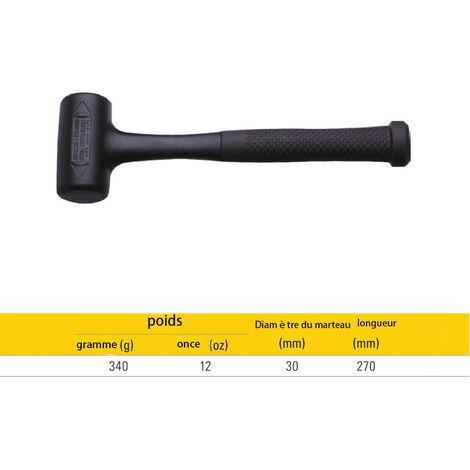 Marteau antichoc avec manche en acier et poignée en caoutchouc, idéal pour la pose de carrelage. Diamètre : 30 mm. Poids : 340 g.